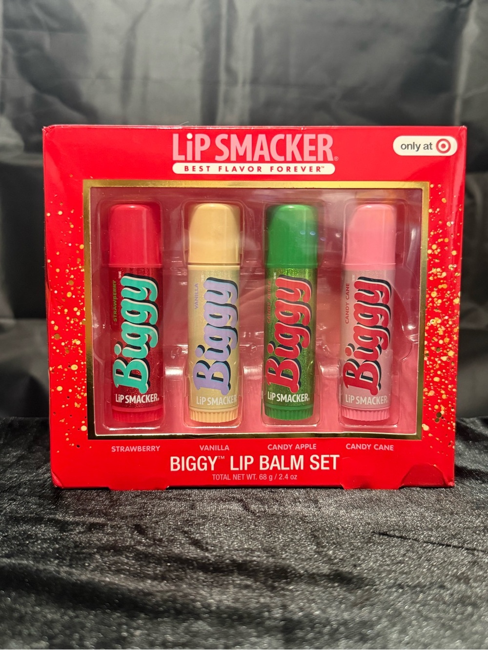 Lip Smacker Biggy Lip Balm Set — Strawberry, Vanilla, Candy Apple & Candy Cane